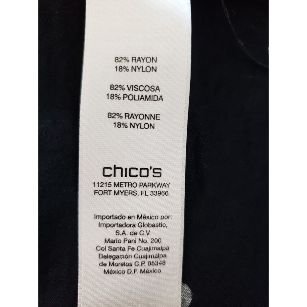 Chicos Cardigan Top Sz 2 Black White Polka Dot 3/4 Sleeve Open Front Nylon Blend - Picture 5 of 6